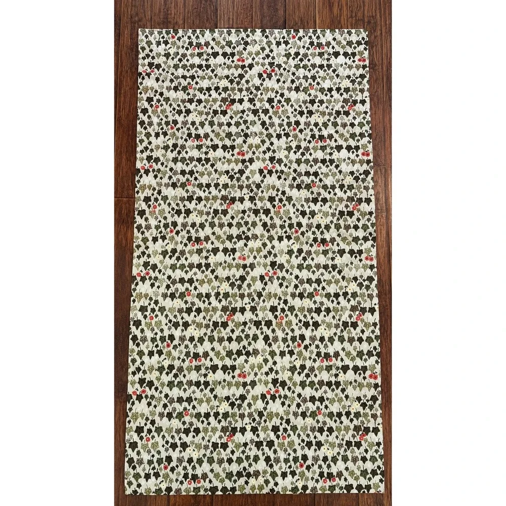 Handmade Leaf Print Curtain Panels 4pc 45x82 Floral Vintage MCM Ivy green beige
